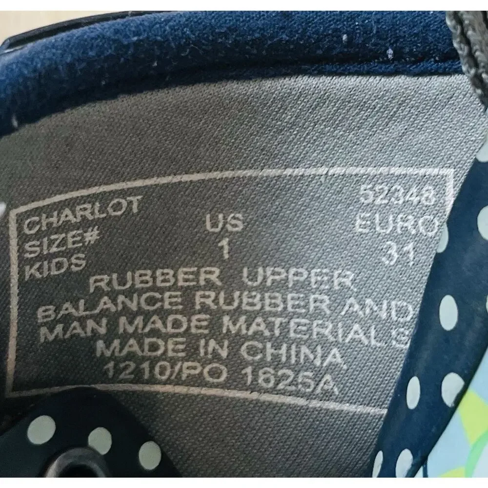 Bogs Charlot Rubber Boot Kids Size 1 Navy Floral. Green flowers. Rain GUC
